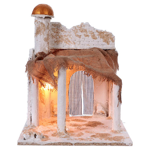 Neapolitan nativity house with dome and lights 40x30x30 cm 1