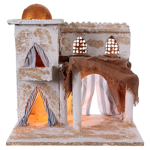 Arab building with pillars, tower, dome and lights for Nativity scene 35x35x25 cm 1