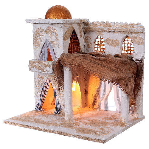 Arab building with pillars, tower, dome and lights for Nativity scene 35x35x25 cm 2