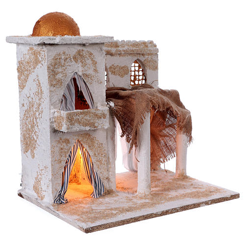 Arab building with pillars, tower, dome and lights for Nativity scene 35x35x25 cm 3