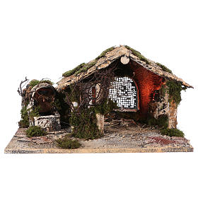 Capanna con fontana e luci 25x45x30 cm presepe Napoli