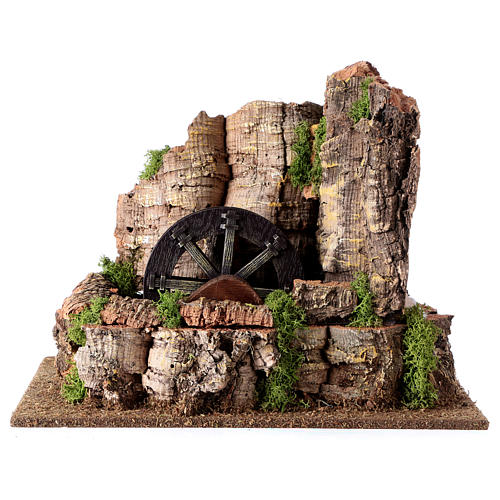 Watermill with cork rocky effect for Nativity scene 24x30x22 cm 1