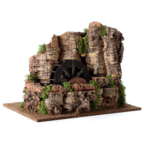 Watermill with cork rocky effect for Nativity scene 24x30x22 cm 2