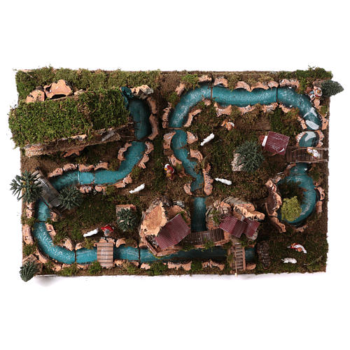 Landschaft mit Krippenfiguren 8cm und Fluss 20x75x50cm 2