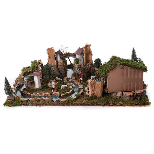 Setting with Nativity Scene 8 cm with figurines and river 20x75x50 cm 6