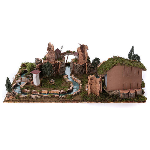 Nativity Scene setting with river, houses and cave 20x75x50 cm 5