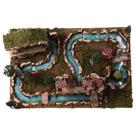 Krajobraz z rzeką, domkami i grotą do szopki, 20x75x50 cm