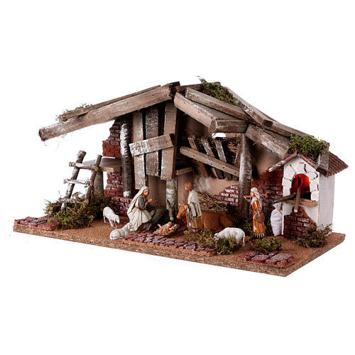 Barn with 10 cm Nativity scene and shepherd 25x50x25 cm 2