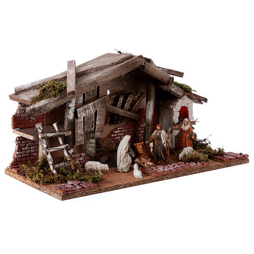Barn with 10 cm Nativity scene and shepherd 25x50x25 cm 3