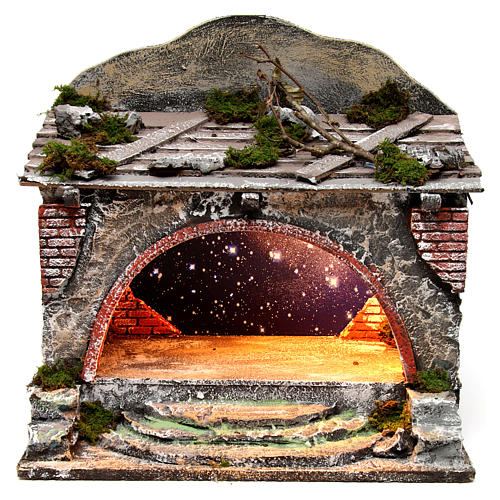 Stable with sky battery and electricity-powered for Neapolitan Nativity scene 35x35x25 cm 1