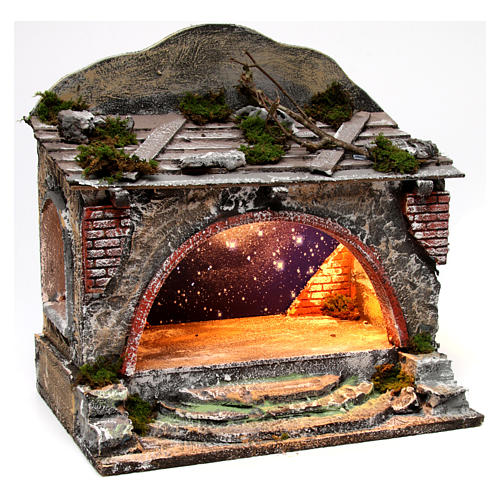 Stable with sky battery and electricity-powered for Neapolitan Nativity scene 35x35x25 cm 3