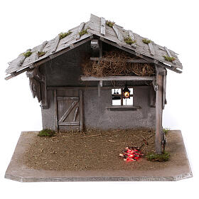 Nativity scene stable in wood, Koblitz model, with fire effect for 13-15 cm Nativity scene