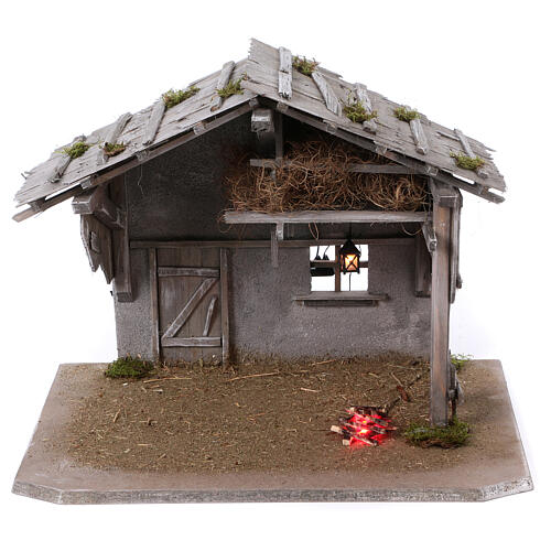 Nativity scene stable in wood, Koblitz model, with fire effect for 13-15 cm Nativity scene 1