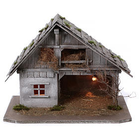 Étable modèle Pirk en bois avec lumière pour crèche 10-13 cm