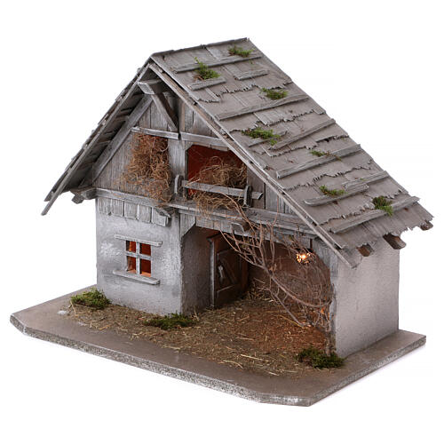 Stajenka model Pirk z drewna, z oświetleniem, do szopki 10-13 cm 3