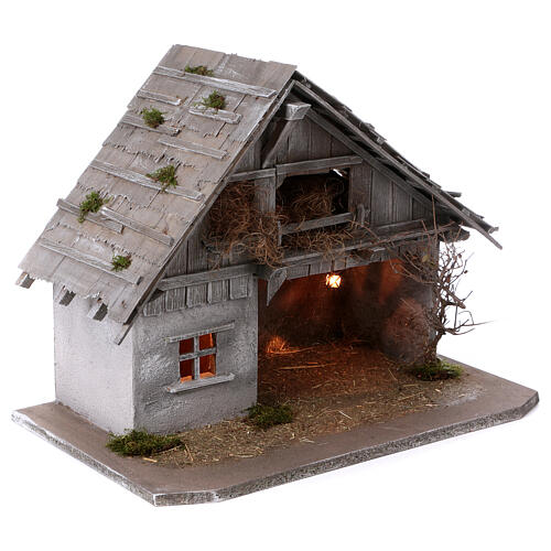 Stajenka model Pirk z drewna, z oświetleniem, do szopki 10-13 cm 4