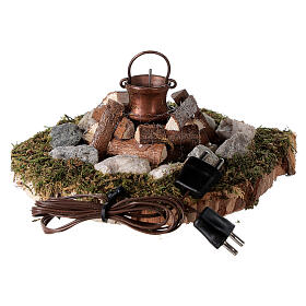 Campfire with pot, flickering light and smoke machine for 8cm Nativity Scenes