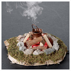 Campfire with pot, flickering light and smoke machine for 8cm Nativity Scenes