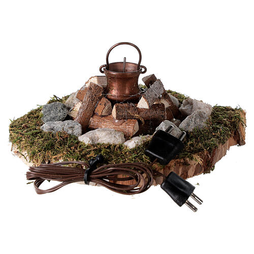 Campfire with pot, flickering light and smoke machine for 8cm Nativity Scenes 1