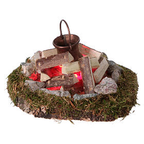 Fornos e Fogueiras para o Presépio: Fogueira de bivaque com panela luz gerador de fumo eléctrico para presépio 8 cm