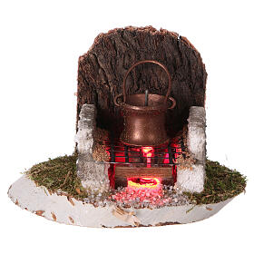 Fornos e Fogueiras para o Presépio: Panela no fogo com luz e gerador de fumo 6x8x6 cm para presépio 8 cm