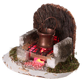 Fornos e Fogueiras para o Presépio: Panela no fogo com luz e gerador de fumo 6x8x6 cm para presépio 8 cm