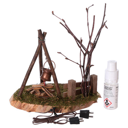 Fire with pot, flickering light and smoke machine 15x13x10 for 8cm Nativity Scenes 3