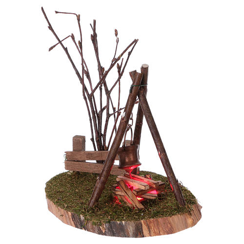 Bonfire and copper pot with light and smoke effect 15x13x10 cm, for 8 cm nativity 2