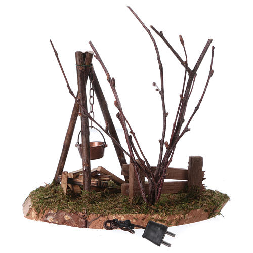 Fire with pot, flickering light and branches 15x13x10 for 8cm Nativity Scenes 3
