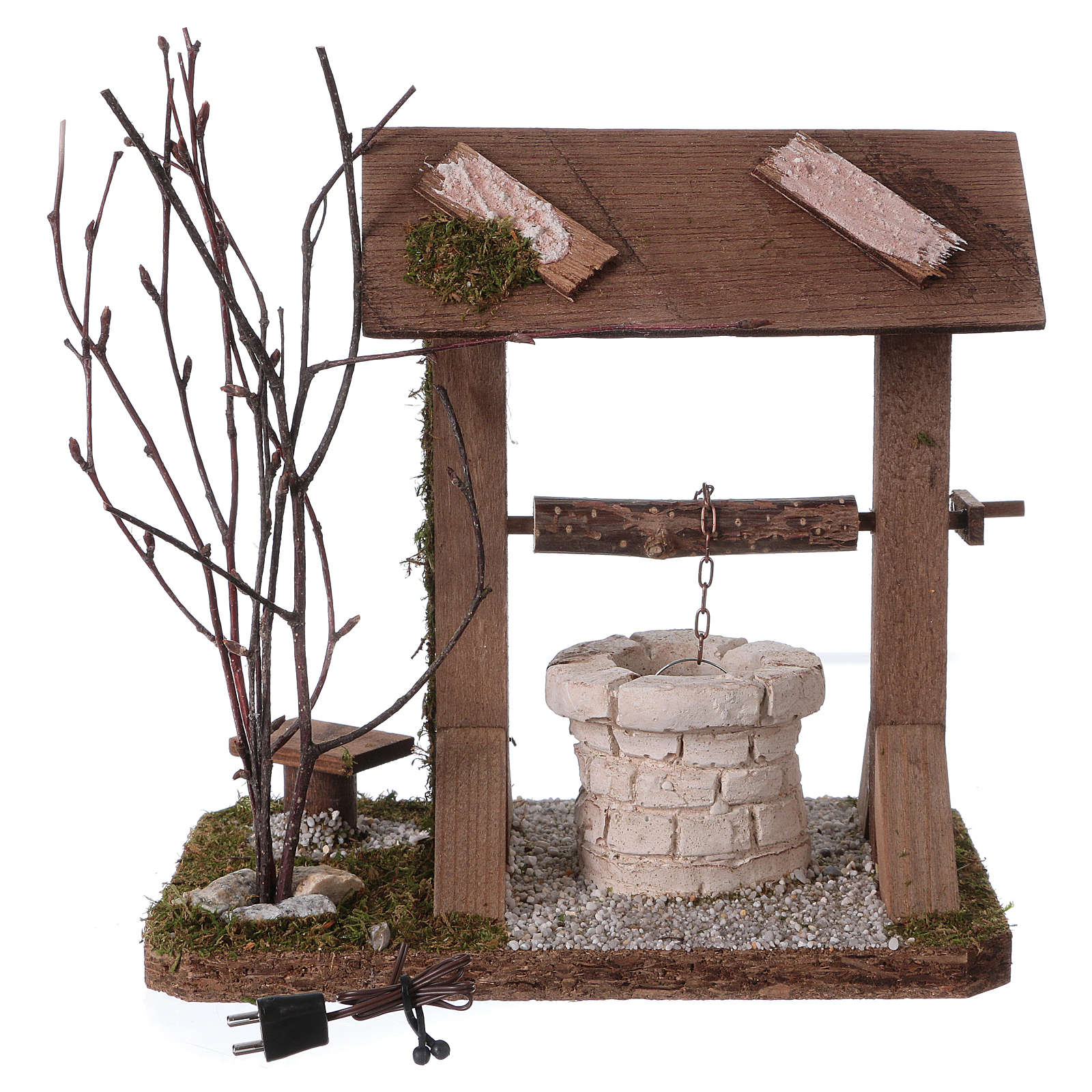 Pozo techo de madera con luz y ramas para belén 12-15 cm | venta online