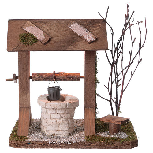 Water well under wood roof with branch, for 12-15 cm nativity 1