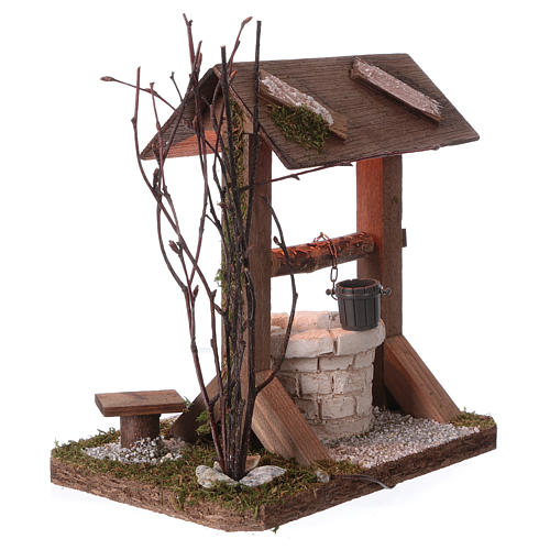 Water well under wood roof with branch, for 12-15 cm nativity 2
