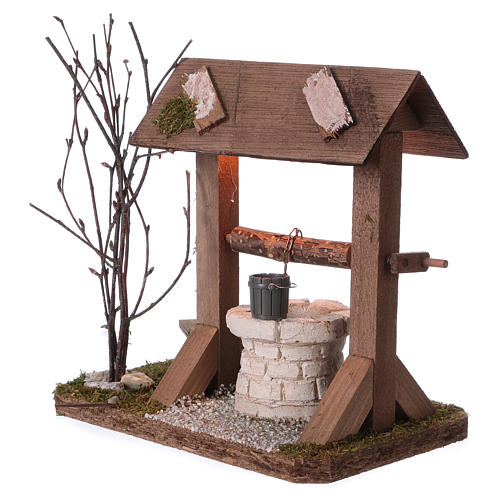 Water well under wood roof with branch, for 12-15 cm nativity 3