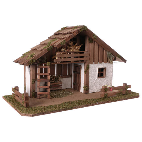 Nordic style stable with exposed loft and room 34x59x30 cm, for a 13 cm nativity 4