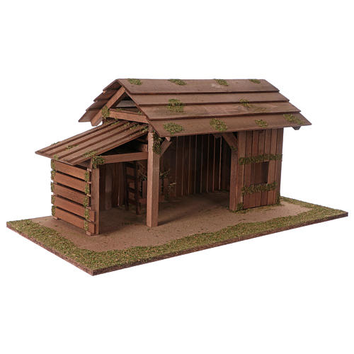 Cabaña de madera con establo 31x70x35 cm para belenes de 15 cm 3