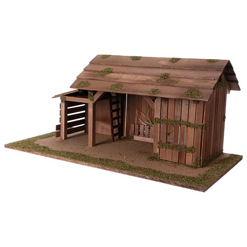 Cabana de madeira com estábulo 31x70x35 cm para presépio com figuras de 15 cm de altura média 2