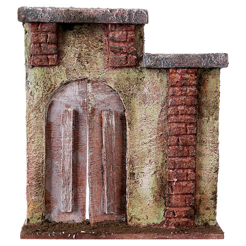 Nativity scene setting, house front with arched door 17x15x4 cm for 9 cm Nativity scene 1