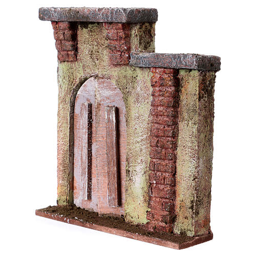 Nativity scene setting, house front with arched door 17x15x4 cm for 9 cm Nativity scene 2