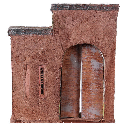 Nativity scene setting, house front with arched door 17x15x4 cm for 9 cm Nativity scene 3