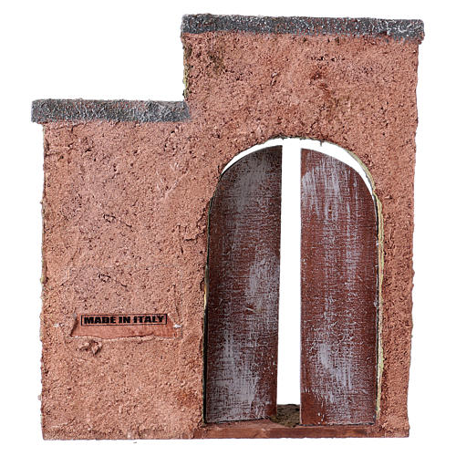 Nativity scene setting, house front with arched door 20x17x4 cm for 12 cm Nativity scene 3