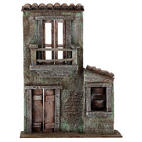Nativity scene setting, house front with balcony and balcony door 31x22x5 cm for 9 cm Nativity scene