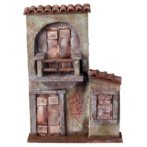 Nativity scene setting, house front with balcony and balcony door 31x22x5 cm for 9 cm Nativity scene 5