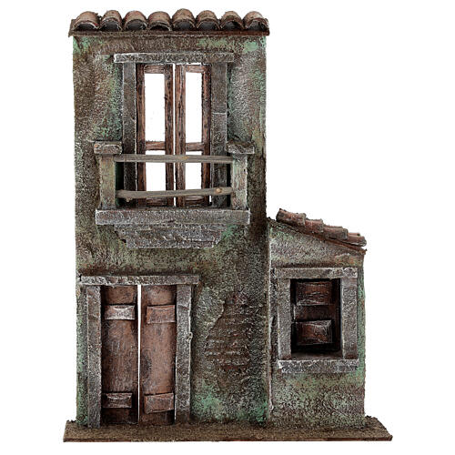 Nativity scene setting, house front with balcony and balcony door 31x22x5 cm for 9 cm Nativity scene 1