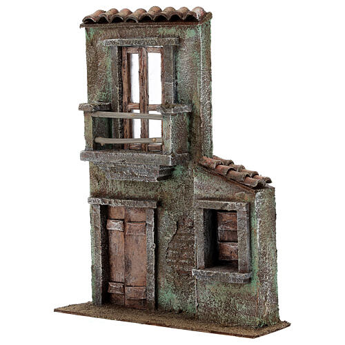 Nativity scene setting, house front with balcony and balcony door 31x22x5 cm for 9 cm Nativity scene 2