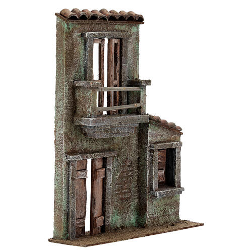 House facade with balcony door window 31x22x5 cm, for 9 cm nativity 3