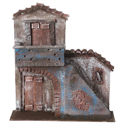 Nativity scene setting, house front with stairs and balcony 31x28x7 cm for 8 cm Nativity scene 1