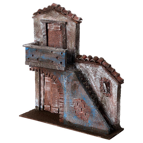 Nativity scene setting, house front with stairs and balcony 31x28x7 cm for 8 cm Nativity scene 2