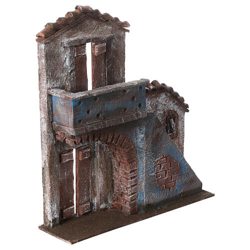 Nativity scene setting, house front with stairs and balcony 31x28x7 cm for 8 cm Nativity scene 3