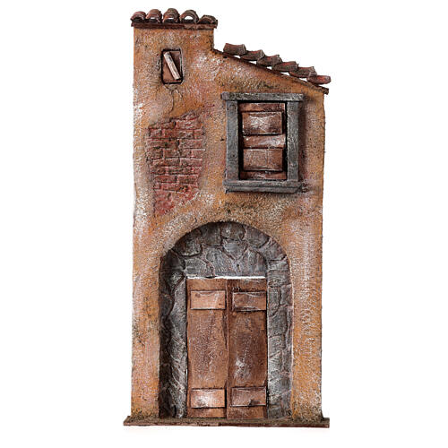 Nativity scene setting, house front with arch and door 37x18x3 cm for 10 cm Nativity scene 1