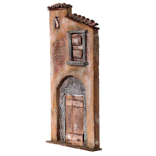 Nativity scene setting, house front with arch and door 37x18x3 cm for 10 cm Nativity scene 2